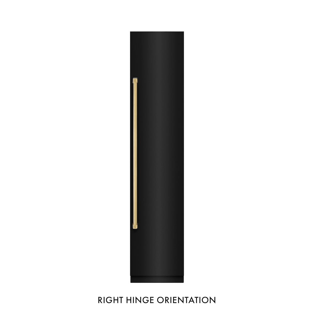 ZLINE Autograph Edition 18 in. 8.6 cu. ft. Right Hinge Column Freezer in Black Stainless Steel with Graphite Gray Interior and Polished Gold Accents (RCFVRZ-BS-18-G)