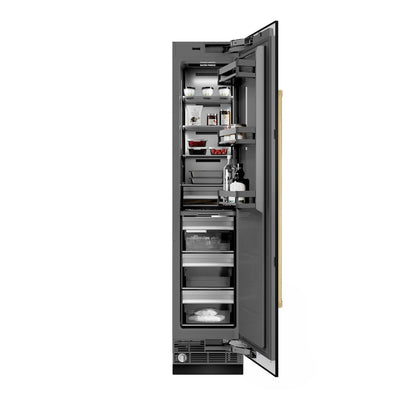 ZLINE Autograph Edition 18 in. 8.6 cu. ft. Right Hinge Column Freezer in Black Stainless Steel with Graphite Gray Interior and Polished Gold Accents (RCFVRZ-BS-18-G)