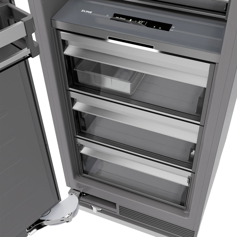 ZLINE Autograph Edition 24 in. 12.4 cu. ft. Column Freezer in Black Stainless Steel with Graphite Gray Interior and Polished Gold Accents (RCFVZ-BS-24-G)