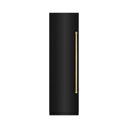 ZLINE Autograph Edition 24 in. 12.4 cu. ft. Column Freezer in Black Stainless Steel with Graphite Gray Interior and Polished Gold Accents (RCFVZ-BS-24-G)