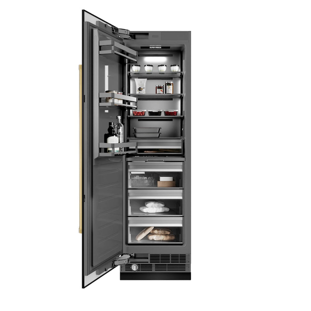 ZLINE Autograph Edition 24 in. 12.4 cu. ft. Column Freezer in Black Stainless Steel with Graphite Gray Interior and Polished Gold Accents (RCFVZ-BS-24-G)