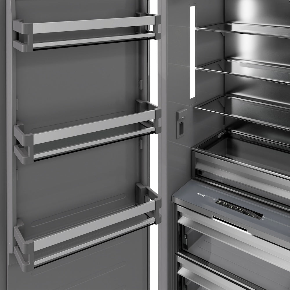 ZLINE Autograph Edition 24 in. 12.5 cu. ft. Column Refrigerator in Black Stainless Steel with Graphite Gray Interior and Polished Gold Accents (RCRVZ-BS-24-G)