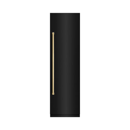 ZLINE Autograph Edition 24 in. 12.5 cu. ft. Column Refrigerator in Black Stainless Steel with Graphite Gray Interior and Polished Gold Accents (RCRVZ-BS-24-G)