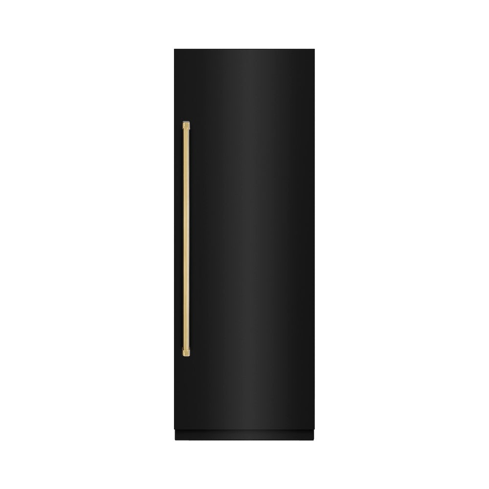 ZLINE Autograph Edition 30 in. 16.7 cu. ft. Column Refrigerator in Black Stainless Steel with Graphite Gray Interior and Polished Gold Accents (RCRVZ-BS-30-G)