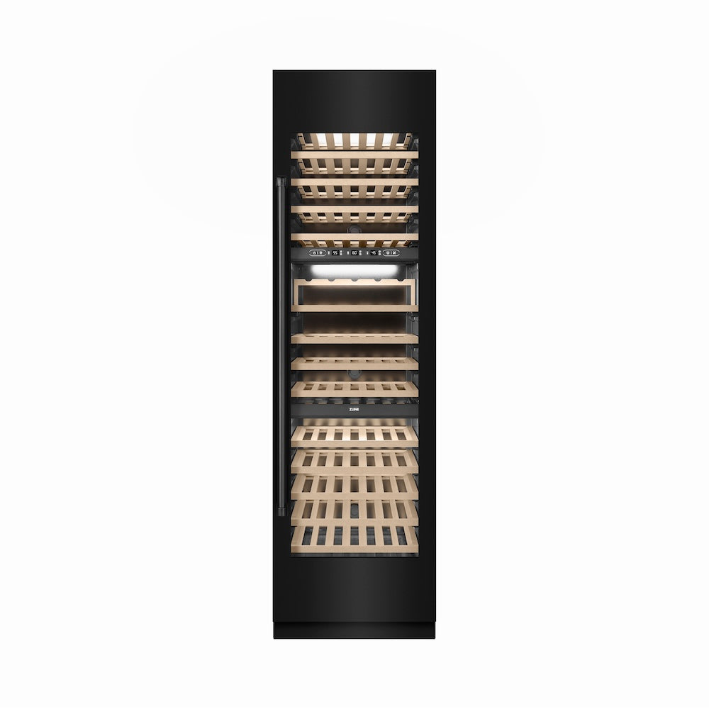 ZLINE 24 in. 12.4 cu. ft. Triple Zone 100 Bottle Column Wine Cooler in Black Stainless Steel (RCWV-BS-24)