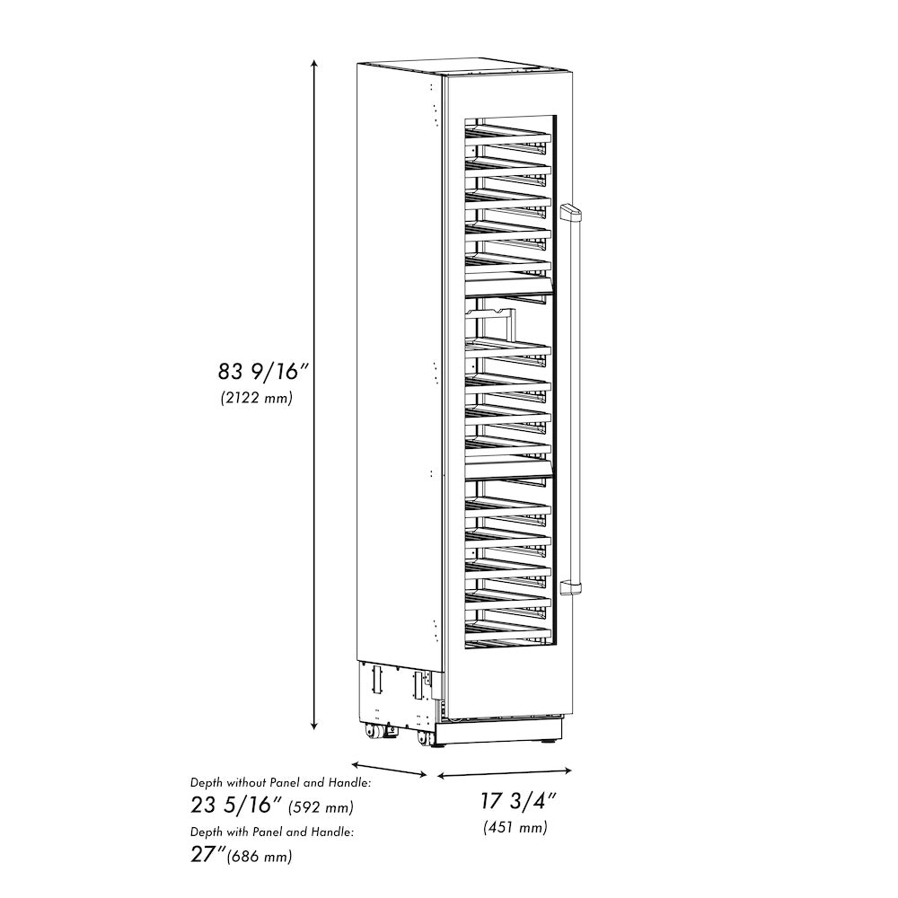 ZLINE Autograph Edition 18 in. 9.0 cu. ft. Triple Zone 68 Bottle Left Hinge Column Wine Cooler in Black Stainless Steel with Polished Gold Accents (RCWVLZ-BS-18-G)