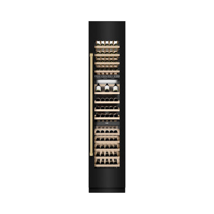 ZLINE Autograph Edition 18 in. 9.0 cu. ft. Triple Zone 68 Bottle Right Hinge Column Wine Cooler in Black Stainless Steel with Champagne Bronze Accents (RCWVRZ-BS-18-CB)