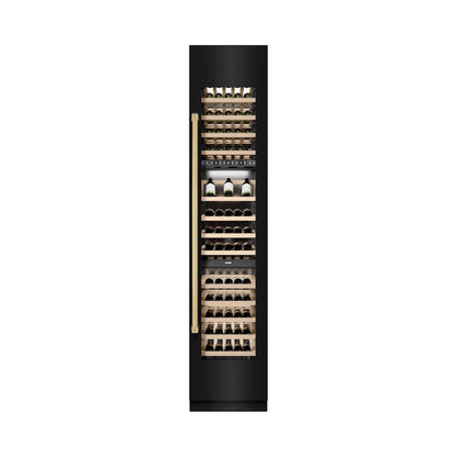 ZLINE Autograph Edition 18 in. 9.0 cu. ft. Triple Zone 68 Bottle Right Hinge Column Wine Cooler in Black Stainless Steel with Polished Gold Accents (RCWVRZ-BS-18-G)