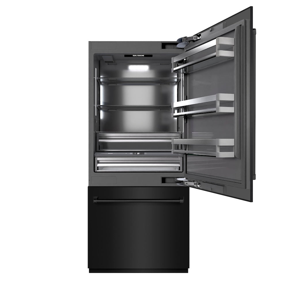 ZLINE 36 in. 19.8 cu. ft. Built-In Bottom Freezer Refrigerator with Water Dispenser and Ice Maker in Black Stainless Steel with Graphite Gray Interior (GRBIT-BS-36)