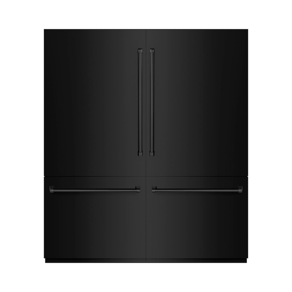 ZLINE 72 in. 39.6 cu. ft. French Door Built-In Bottom Freezer Refrigerator with Water Dispensers and Ice Makers in Black Stainless Steel with Graphite Gray Interior (GRBIT-BS-72)