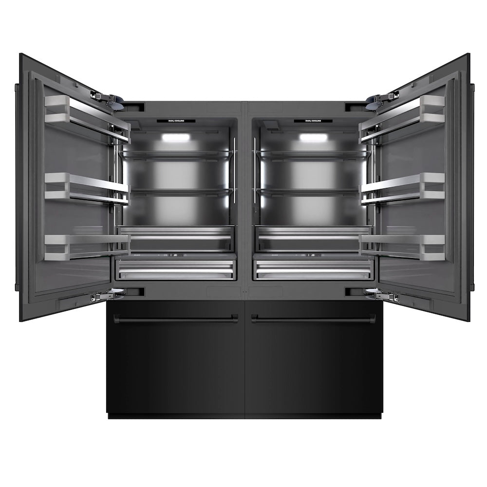 ZLINE 72 in. 39.6 cu. ft. French Door Built-In Bottom Freezer Refrigerator with Water Dispensers and Ice Makers in Black Stainless Steel with Graphite Gray Interior (GRBIT-BS-72)
