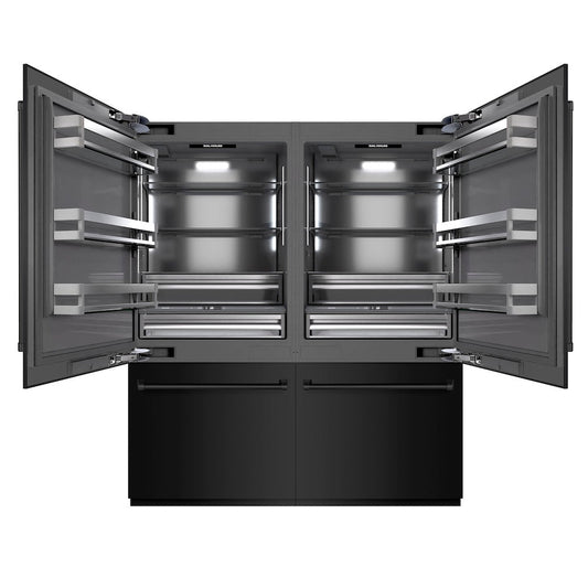 ZLINE 72 in. 39.6 cu. ft. French Door Built-In Bottom Freezer Refrigerator with Water Dispensers and Ice Makers in Black Stainless Steel with Graphite Gray Interior (GRBIT-BS-72)
