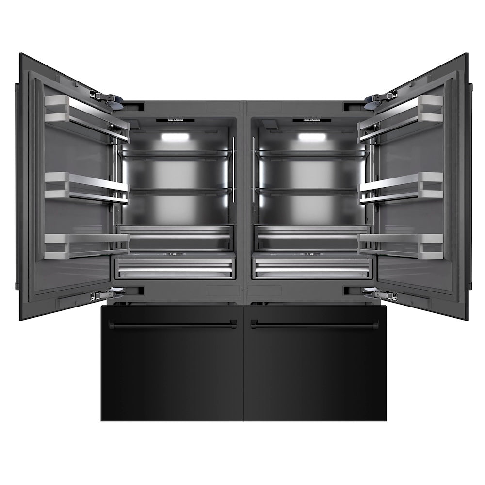 ZLINE 72 in. 39.6 cu. ft. French Door Built-In Bottom Freezer Refrigerator with Water Dispensers and Ice Makers in Black Stainless Steel with Graphite Gray Interior (GRBIT-BS-72)