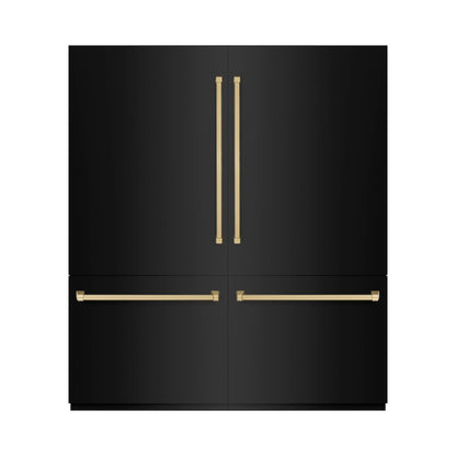 ZLINE Autograph Edition 72 in. 39.6 cu. ft. French Door Built-In Bottom Freezer Refrigerator with Water Dispensers and Ice Makers in Black Stainless Steel with Graphite Gray Interior and Champagne Bronze Accents (GRBITZ-BS-72-CB)