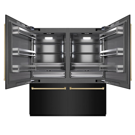 ZLINE Autograph Edition 72 in. 39.6 cu. ft. French Door Built-In Bottom Freezer Refrigerator with Water Dispensers and Ice Makers in Black Stainless Steel with Graphite Gray Interior and Champagne Bronze Accents (GRBITZ-BS-72-CB)