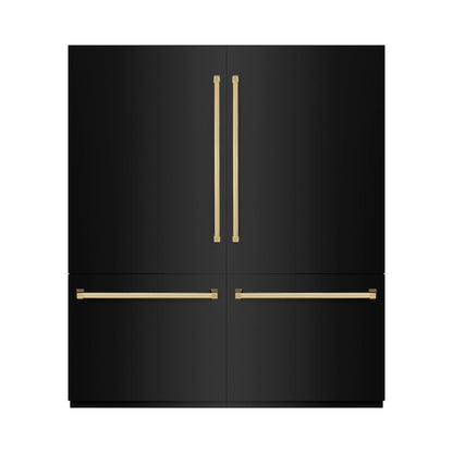 ZLINE Autograph Edition 72 in. 39.6 cu. ft. French Door Built-In Bottom Freezer Refrigerator with Water Dispensers and Ice Makers in Black Stainless Steel with Graphite Gray Interior and Polished Gold Accents (GRBITZ-BS-72-G)