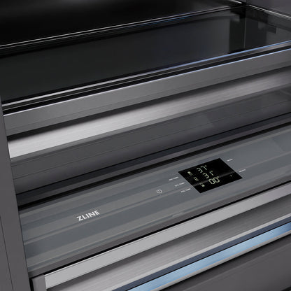 ZLINE Autograph Edition 72 in. 39.6 cu. ft. French Door Built-In Bottom Freezer Refrigerator with Water Dispensers and Ice Makers in Black Stainless Steel with Graphite Gray Interior and Champagne Bronze Helix Handles (GRBITZ-BS72-KCB)