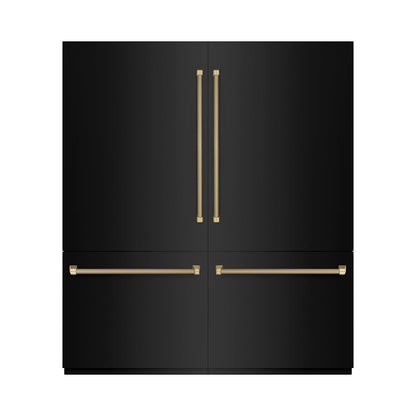ZLINE Autograph Edition 72 in. 39.6 cu. ft. French Door Built-In Bottom Freezer Refrigerator with Water Dispensers and Ice Makers in Black Stainless Steel with Graphite Gray Interior and Champagne Bronze Helix Handles (GRBITZ-BS72-KCB)