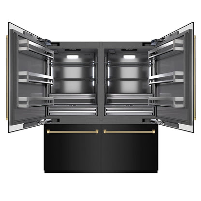 ZLINE Autograph Edition 72 in. 39.6 cu. ft. French Door Built-In Bottom Freezer Refrigerator with Water Dispensers and Ice Makers in Black Stainless Steel with Graphite Gray Interior and Champagne Bronze Helix Handles (GRBITZ-BS72-KCB)
