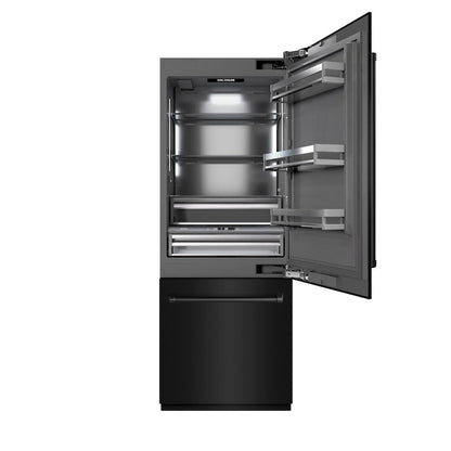 ZLINE 30 in. 16.1 cu. ft. Built-In Bottom Freezer Refrigerator with Water Dispenser and Ice Maker in Black Stainless Steel with Graphite Gray Interior (GRBIV-BS-30)