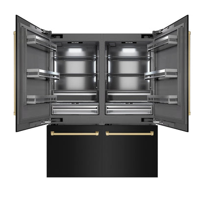 ZLINE Autograph Edition 60 in. 32.2 cu. ft. French Door Built-In Bottom Freezer Refrigerator with Water Dispenser and Ice Maker in Black Stainless Steel with Graphite Gray Interior and Champagne Bronze Accents (GRBIVZ-BS-60-CB)