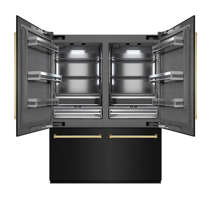 ZLINE Autograph Edition 60 in. 32.2 cu. ft. French Door Built-In Bottom Freezer Refrigerator with Water Dispenser and Ice Maker in Black Stainless Steel with Graphite Gray Interior and Polished Gold Accents (GRBIVZ-BS-60-G)