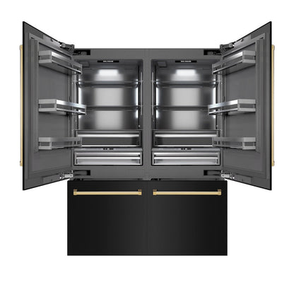 ZLINE Autograph Edition 60 in. 32.2 cu. ft. French Door Built-In Bottom Freezer Refrigerator with Water Dispenser and Ice Maker in Black Stainless Steel with Graphite Gray Interior and Polished Gold Accents (GRBIVZ-BS-60-G)