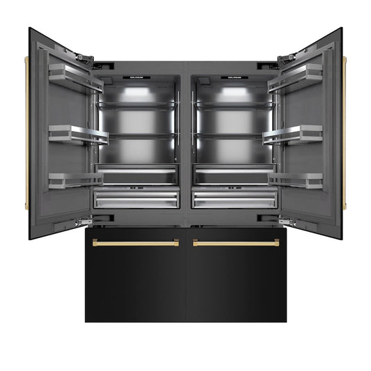 ZLINE Autograph Edition 60 in. 32.2 cu. ft. French Door Built-In Bottom Freezer Refrigerator with Water Dispenser and Ice Maker in Black Stainless Steel with Graphite Gray Interior and Polished Gold Accents (GRBIVZ-BS-60-G)