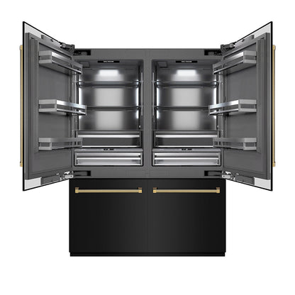 ZLINE Autograph Edition 60 in. 32.2 cu. ft. French Door Built-In Bottom Freezer Refrigerator with Water Dispenser and Ice Maker in Black Stainless Steel with Graphite Gray Interior and Polished Gold Helix Handles (GRBIVZ-BS60KG)