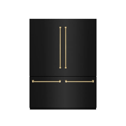 ZLINE Autograph Edition 60 in. 32.2 cu. ft. French Door Built-In Bottom Freezer Refrigerator with Water Dispenser and Ice Maker in Black Stainless Steel with Graphite Gray Interior and Champagne Bronze Helix Handles (GRBIVZ-BS60KCB)