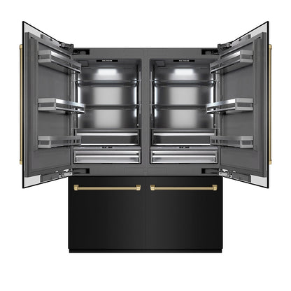 ZLINE Autograph Edition 60 in. 32.2 cu. ft. French Door Built-In Bottom Freezer Refrigerator with Water Dispenser and Ice Maker in Black Stainless Steel with Graphite Gray Interior and Champagne Bronze Helix Handles (GRBIVZ-BS60KCB)
