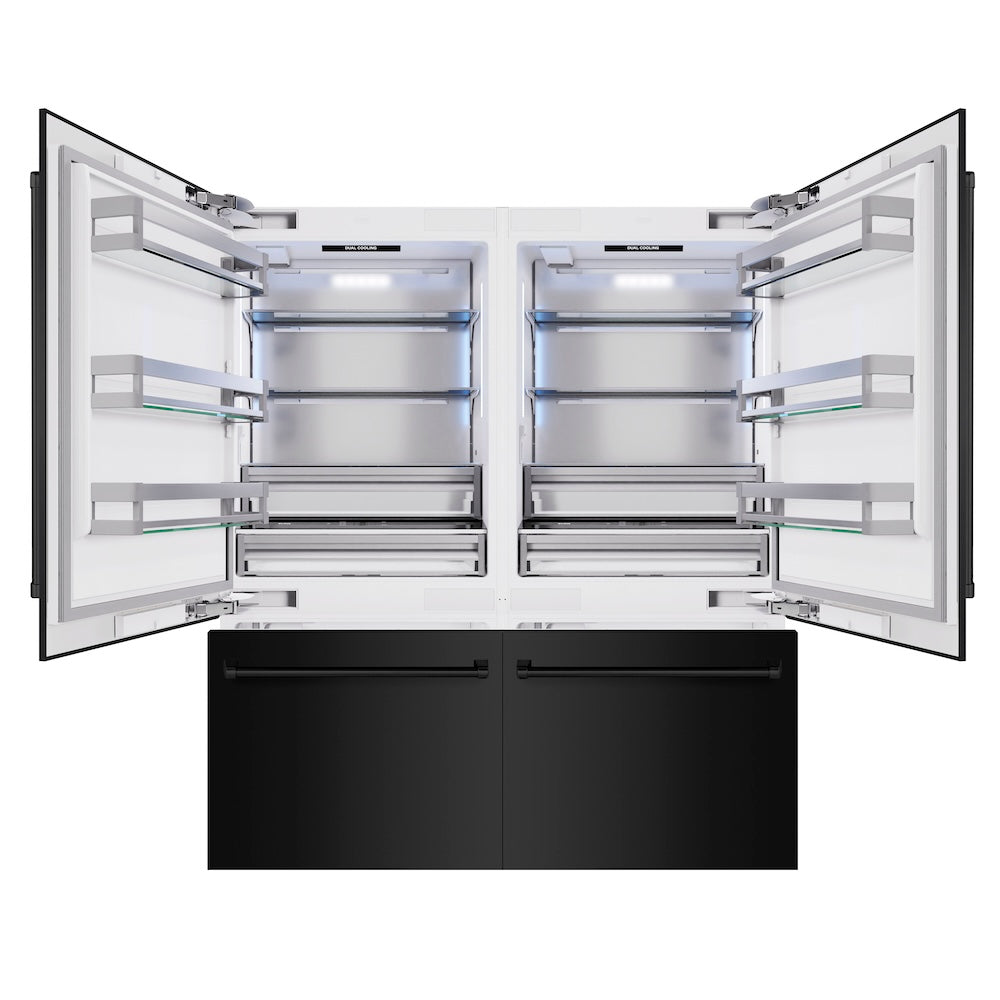 ZLINE 72 in. 39.6 cu. ft. French Door Built-In Bottom Freezer Refrigerator with Water Dispensers and Ice Makers in Black Stainless Steel (RBIT-BS-72)