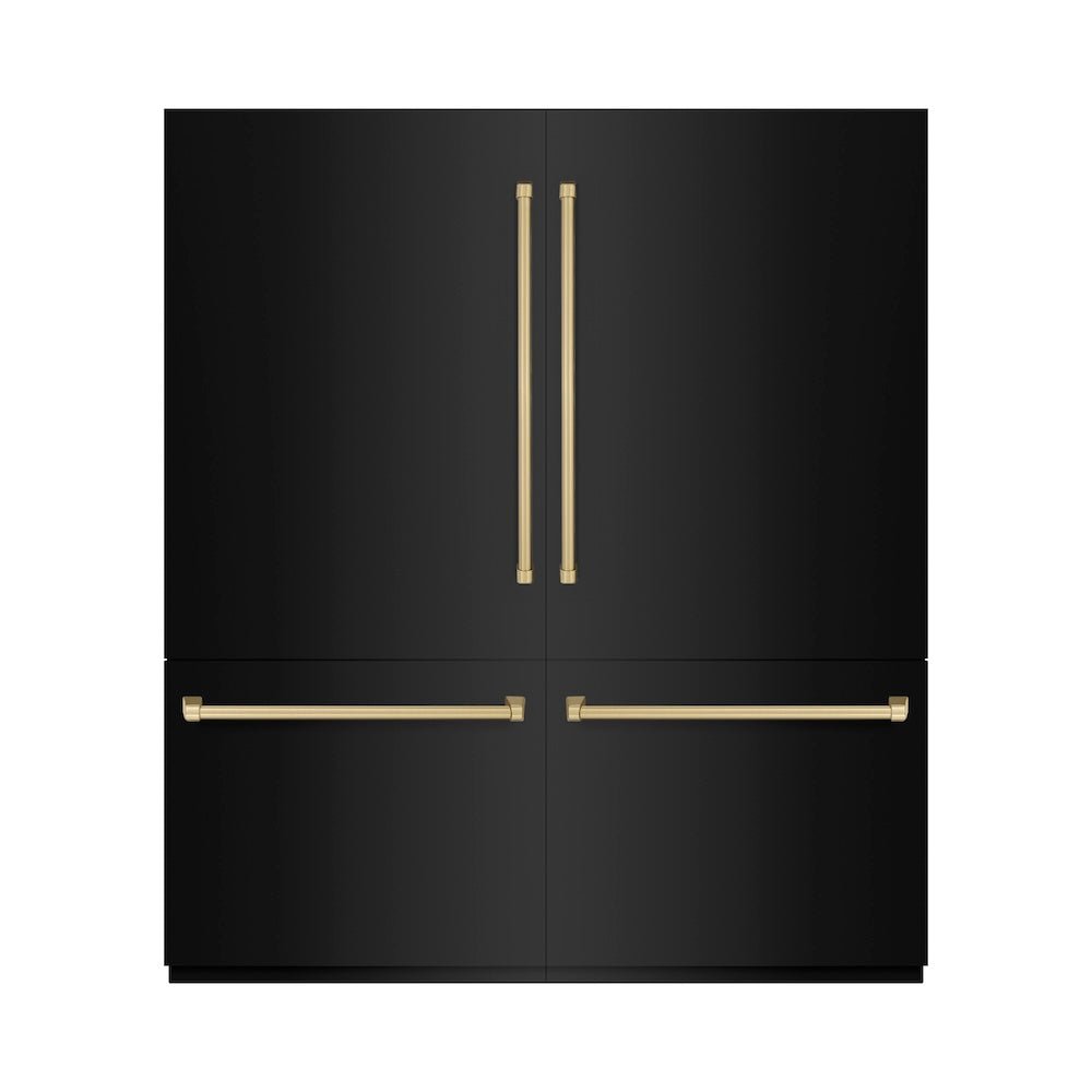 ZLINE Autograph Edition 72 in. 39.6 cu. ft. French Door Built-In Bottom Freezer Refrigerator with Water Dispensers and Ice Makers in Black Stainless Steel and Champagne Bronze Accents (RBITZ-BS-72-CB)