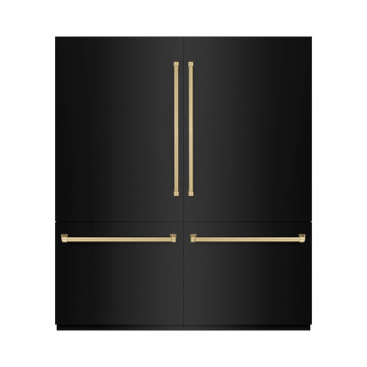ZLINE Autograph Edition 72 in. 39.6 cu. ft. French Door Built-In Bottom Freezer Refrigerator with Water Dispensers and Ice Makers in Black Stainless Steel and Champagne Bronze Accents (RBITZ-BS-72-CB)