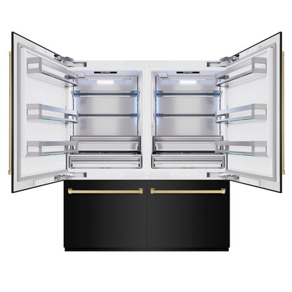 ZLINE Autograph Edition 72 in. 39.6 cu. ft. French Door Built-In Bottom Freezer Refrigerator with Water Dispensers and Ice Makers in Black Stainless Steel and Champagne Bronze Accents (RBITZ-BS-72-CB)