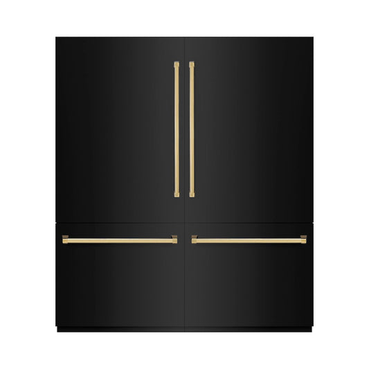 ZLINE Autograph Edition 72 in. 39.6 cu. ft. French Door Built-In Bottom Freezer Refrigerator with Water Dispensers and Ice Makers in Black Stainless Steel and Polished Gold Accents (RBITZ-BS-72-G)