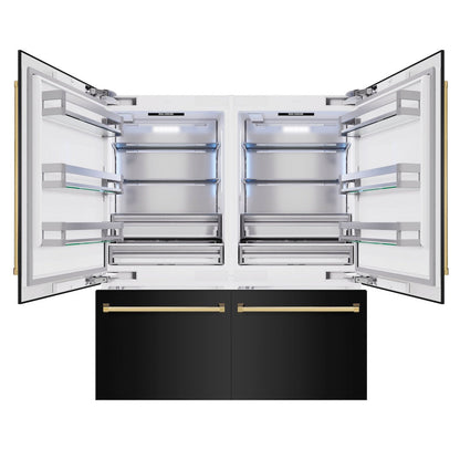 ZLINE Autograph Edition 72 in. 39.6 cu. ft. French Door Built-In Bottom Freezer Refrigerator with Water Dispensers and Ice Makers in Black Stainless Steel and Polished Gold Accents (RBITZ-BS-72-G)