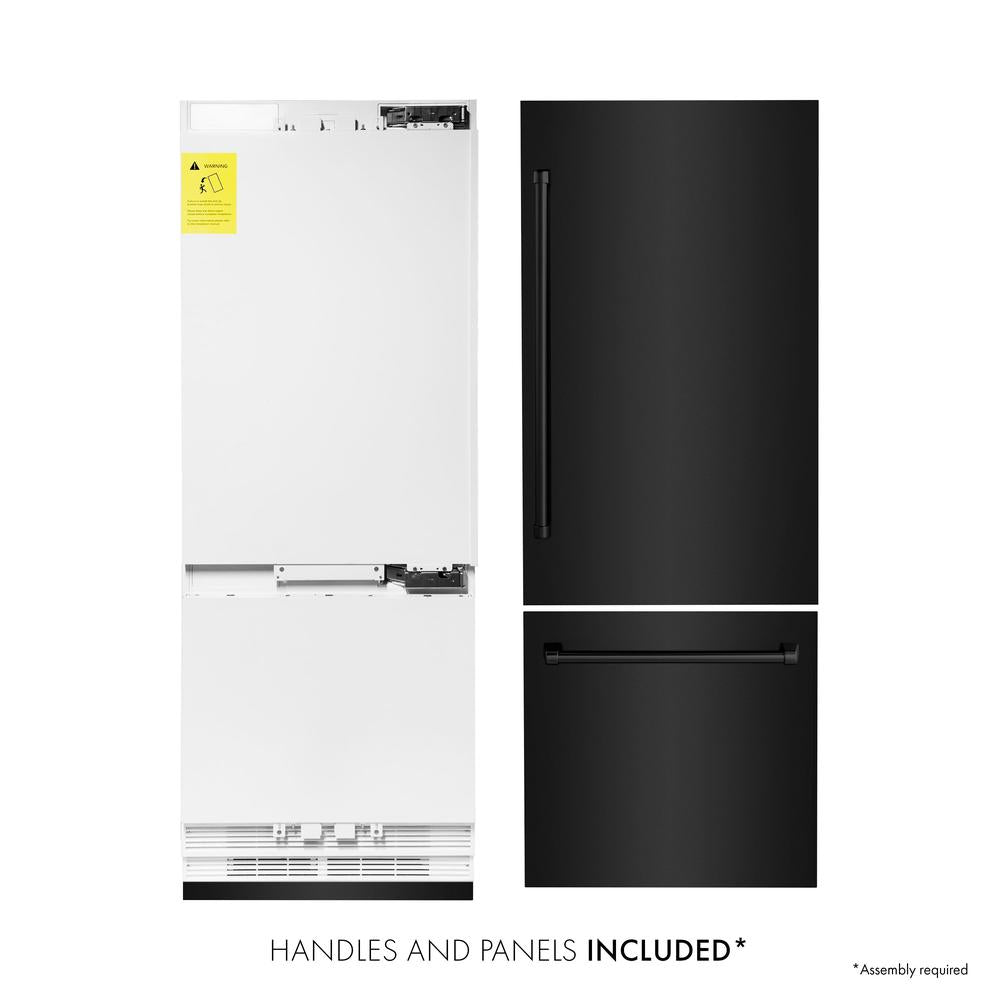 ZLINE 30 in. 16.1 cu. ft. Built-In Bottom Freezer Refrigerator with Water Dispenser and Ice Maker in Black Stainless Steel (RBIV-BS-30)