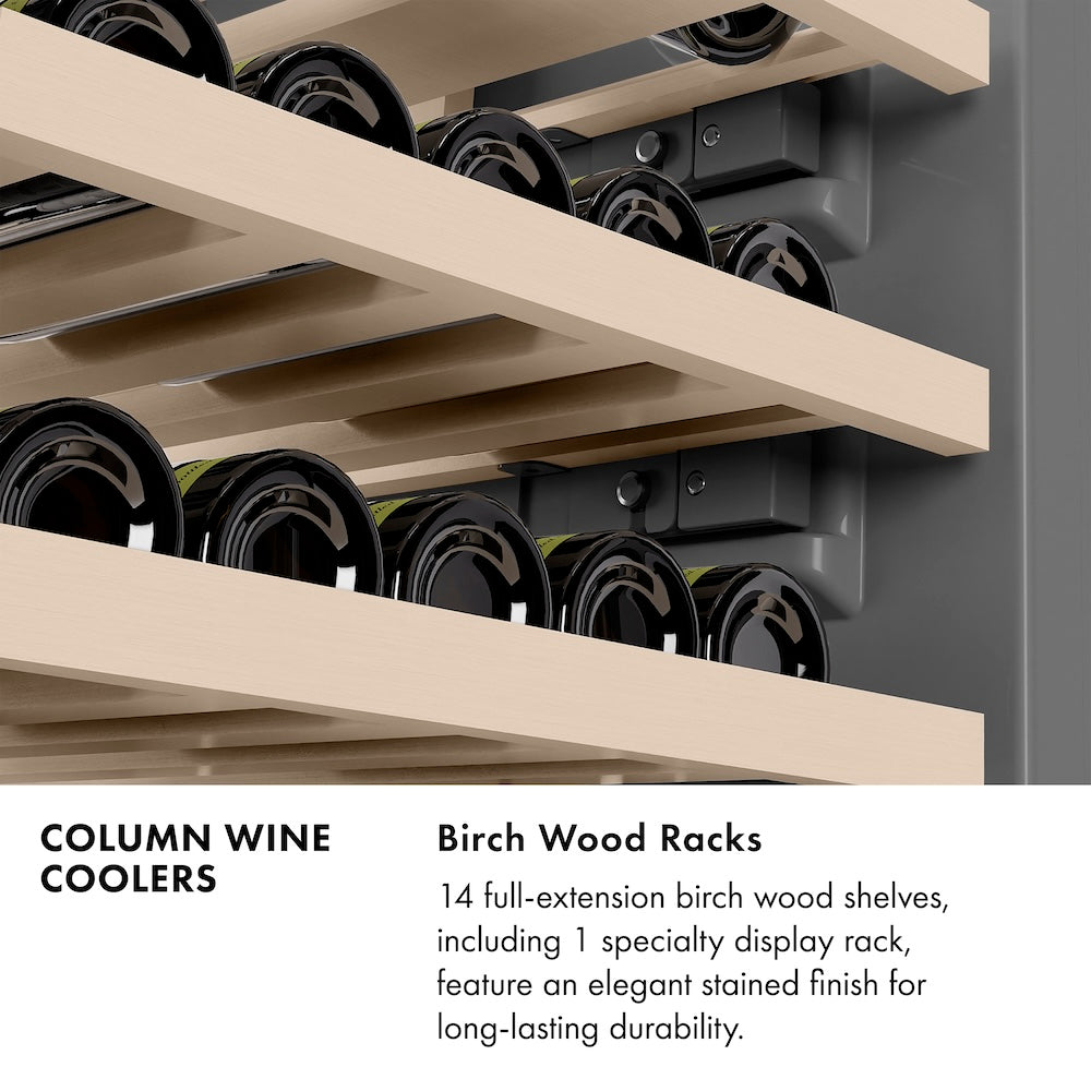 ZLINE Autograph Edition 24 in. 12.4 cu. ft. Triple Zone 100 Bottle Panel Ready Column Wine Cooler with Champagne Bronze Accents (RBCWVZ-24-CB)