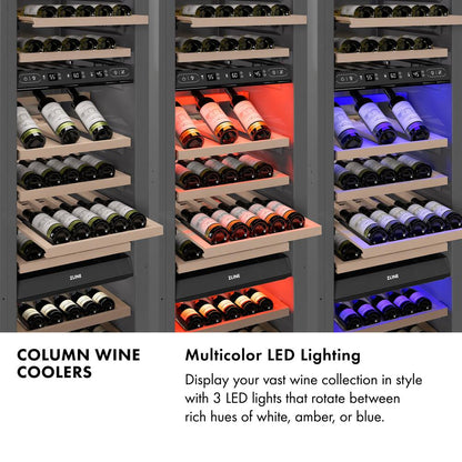 ZLINE Autograph Edition 18 in. 9.0 cu. ft. Triple Zone 68 Bottle Left Hinge Column Wine Cooler in Satin Stainless Steel with Polished Gold Accents (RCWVLZ-SN-18-G)