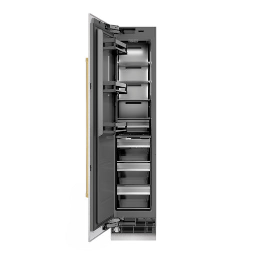 ZLINE Autograph Edition 18 in. 8.6 cu. ft. Left Hinge Column Freezer in DuraSnow® Stainless Steel with Graphite Gray Interior and Matte Black Accents (RCFVLZ-SN-18-MB)