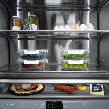ZLINE Autograph Edition 60 in. 32.2 cu. ft. French Door Built-In Bottom Freezer Refrigerator with Water Dispenser and Ice Maker in Satin Stainless Steel with Graphite Gray Interior and Polished Gold Accents (GRBIVZ-SN-60-G)