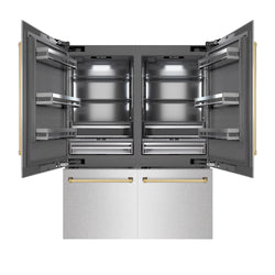 ZLINE Autograph Edition 60 in. 32.2 cu. ft. French Door Built-In Bottom Freezer Refrigerator with Water Dispenser and Ice Maker in DuraSnow® Stainless Steel with Graphite Gray Interior and Polished Gold Accents (GRBIVZ-SN-60-G)