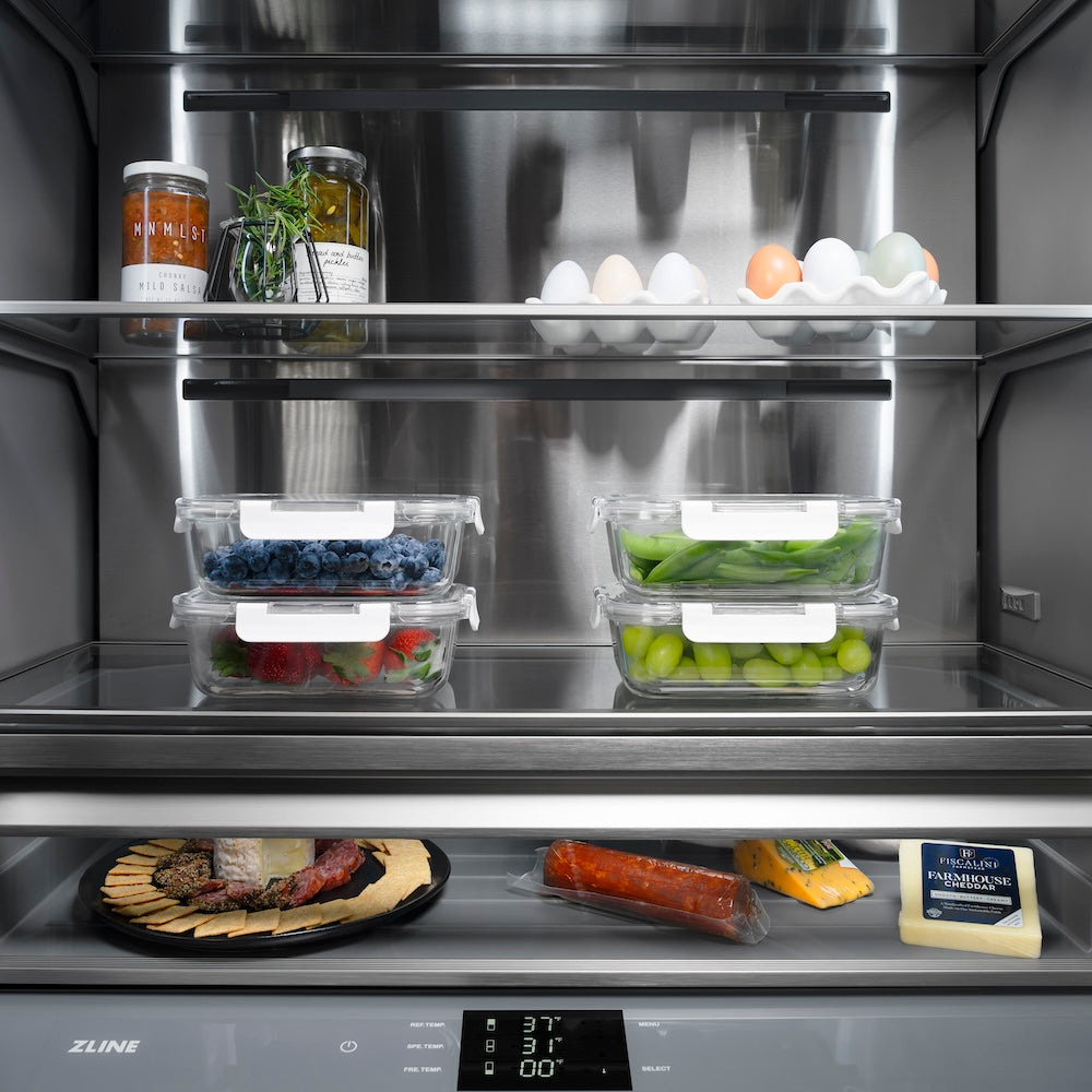ZLINE Autograph Edition 60 in. 32.2 cu. ft. French Door Built-In Bottom Freezer Refrigerator with Water Dispenser and Ice Maker in Satin Stainless Steel with Graphite Gray Interior and Matte Black Accents (GRBIVZ-SN-60-MB)