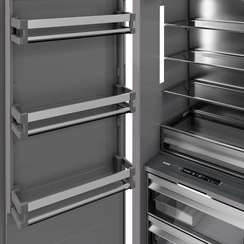 ZLINE Autograph Edition 18 in. 8.6 cu. ft. Panel Ready Left Hinge Column Freezer with Graphite Gray Interior and Matte Black Accents (RBCFVLZ-18-MB)
