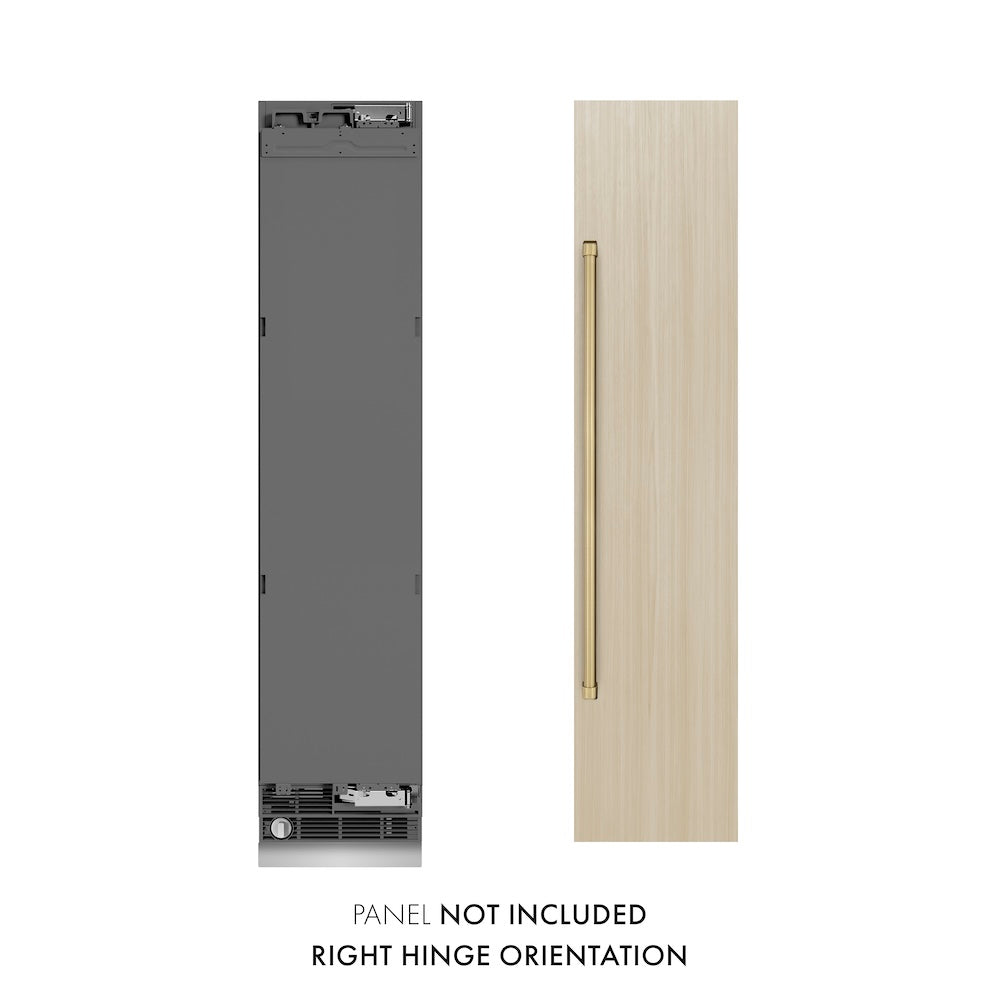 ZLINE Autograph Edition 18 in. 8.6 cu. ft. Panel Ready Right Hinge Column Freezer with Graphite Gray Interior and Champagne Bronze Accents (RBCFVRZ-18-CB)