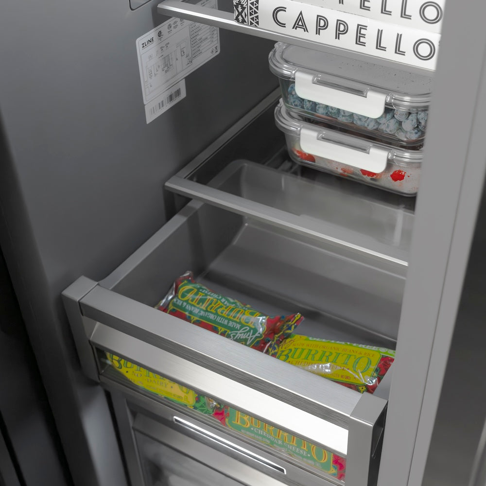 ZLINE Autograph Edition 18 in. 8.6 cu. ft. Panel Ready Right Hinge Column Freezer with Graphite Gray Interior and Polished Gold Accents (RBCFVRZ-18-G)
