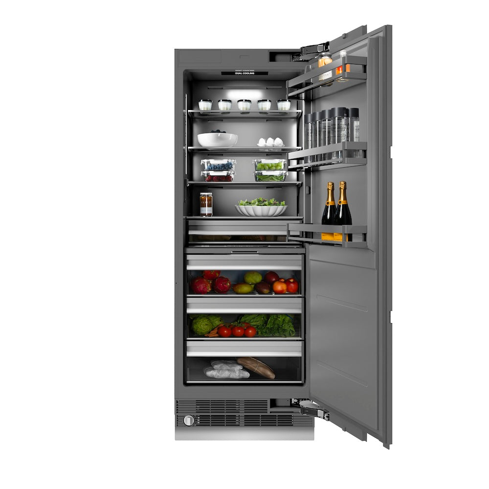 ZLINE Autograph Edition 30 in. 16.7 cu. ft. Panel Ready Column Refrigerator with Graphite Gray Interior and Polished Gold Accents (RBCRVZ-30-G)