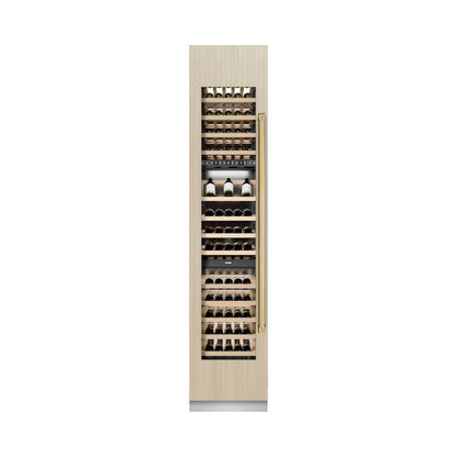 ZLINE Autograph Edition 18 in. 9.0 cu. ft. Triple Zone 68 Bottle Panel Ready Left Hinge Column Wine Cooler with Polished Gold Accents (RBCWVLZ-18-G)