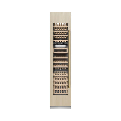 ZLINE Autograph Edition 18 in. 9.0 cu. ft. Triple Zone 68 Bottle Panel Ready Left Hinge Column Wine Cooler with Polished Gold Accents (RBCWVLZ-18-G)